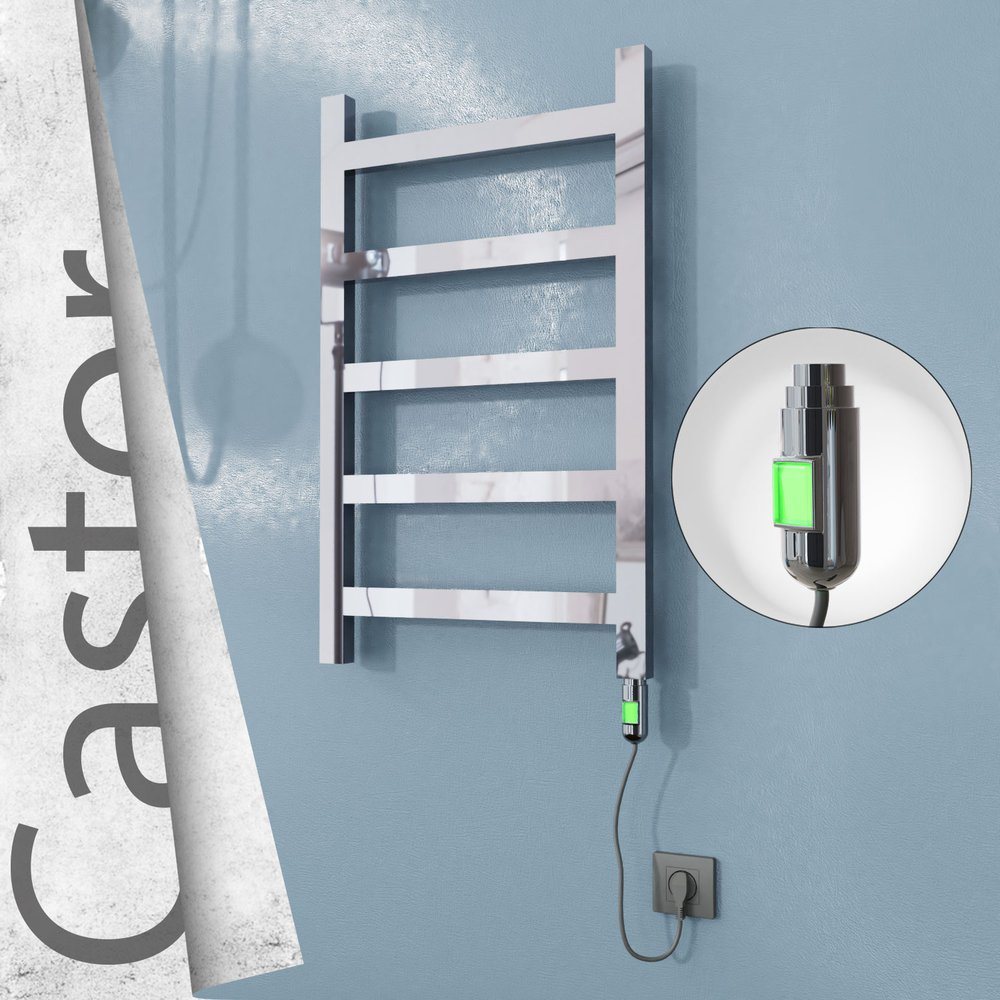 Castor Sèche-serviettes Électrique en Inox 500x820 Poli Miroir (Interrupteur Marche/Arrêt) 200W - 1