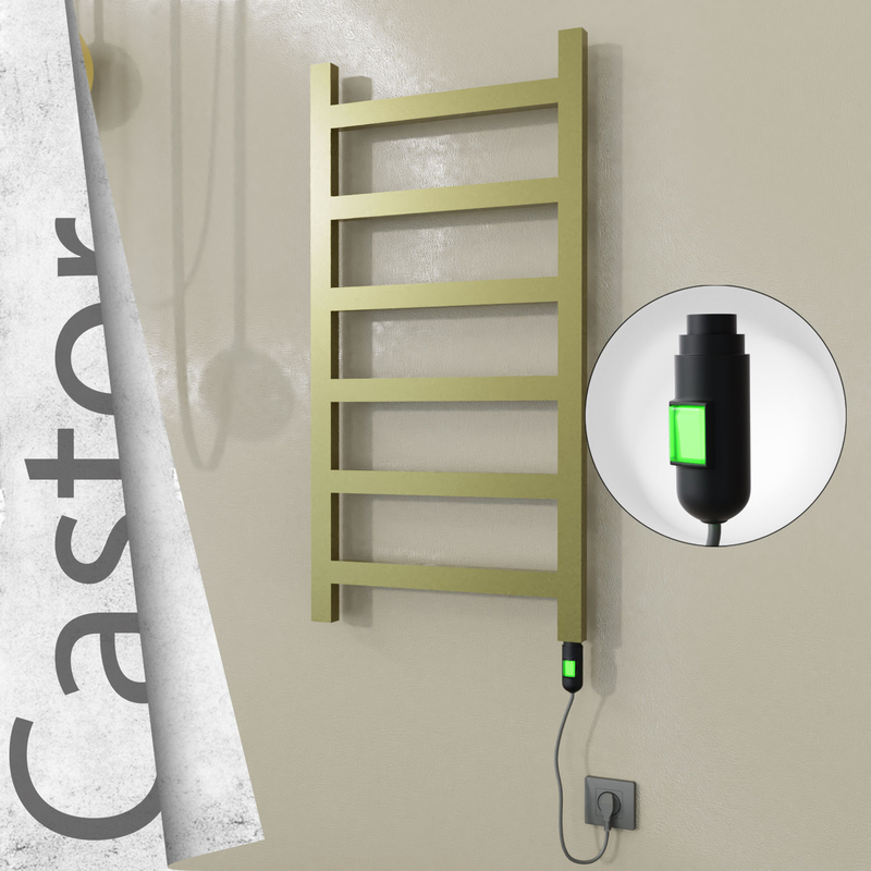 Castor Sèche-serviettes Électrique en Inox 500x980 Doré Satiné (Interrupteur Marche/Arrêt) 300W 
