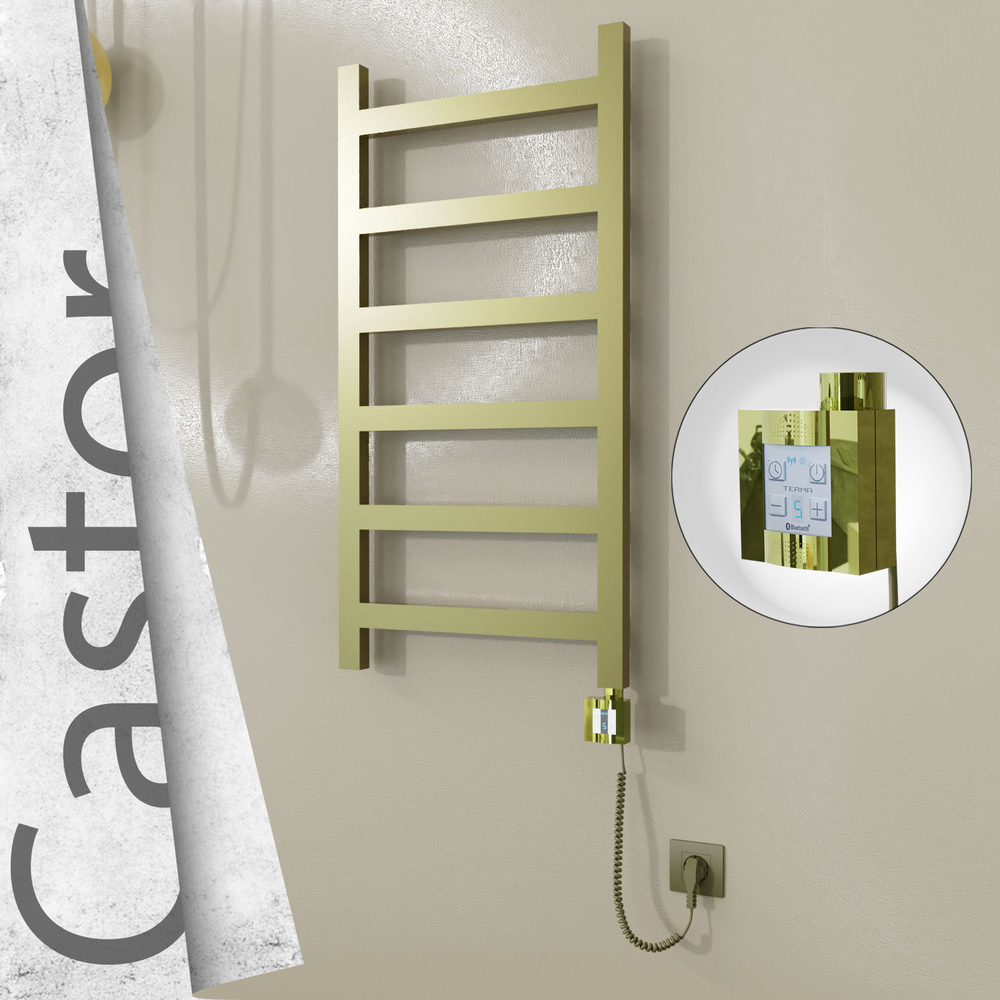 Castor Sèche-serviettes Électrique en Inox 500x980 Doré Satiné (KTX4 Thermostat) 300W Câble Spiralé - 1