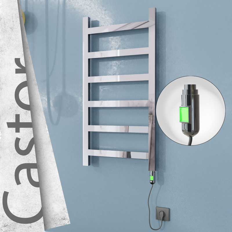 Castor Sèche-serviettes Électrique en Inox 500x980 Poli Miroir (Interrupteur Marche/Arrêt) 300W 
