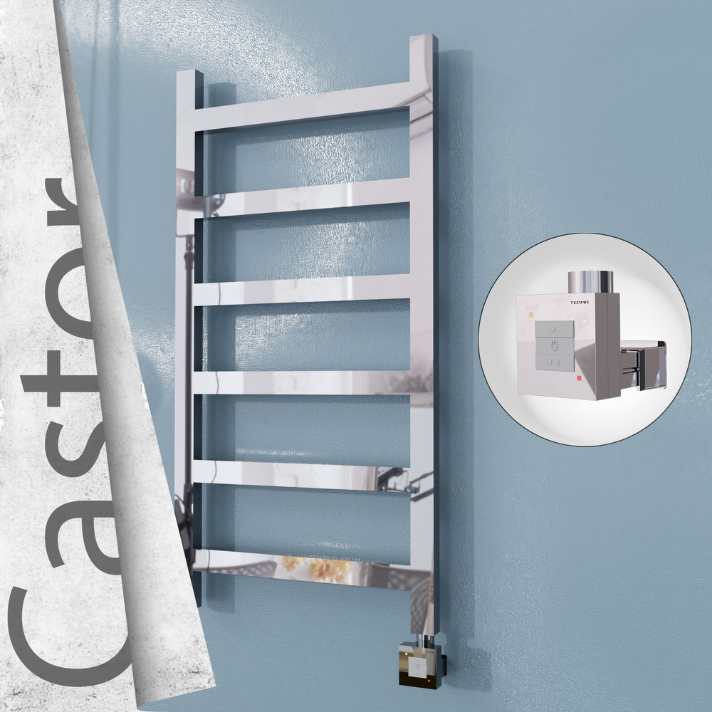 Castor Sèche-serviettes Électrique en Inox 500x980 Poli Miroir (KTX1 Thermostat) 300W - 1