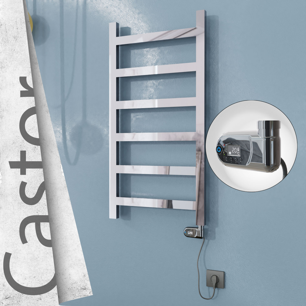 Castor Sèche-serviettes Électrique en Inox 500x980 Poli Miroir (Thesis Thermostat) 300W - 1