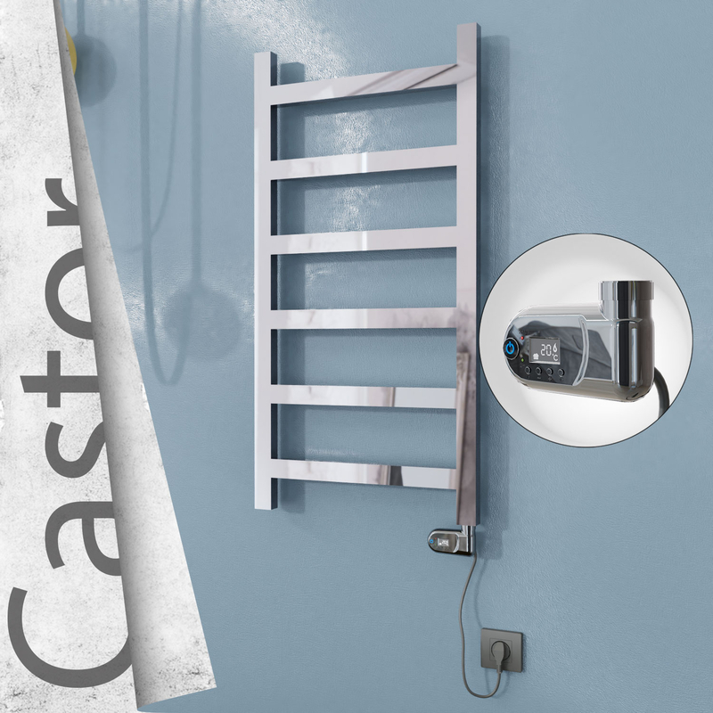 Castor Sèche-serviettes Électrique en Inox 500x980 Poli Miroir (Thesis Thermostat) 300W 