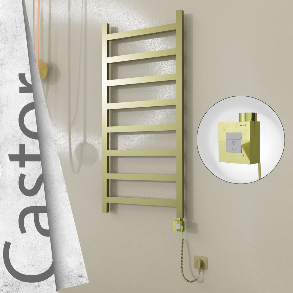 Castor Sèche-serviettes Électrique en Inox 600x1300 Doré Satiné (KTX1 Thermostat) 300W Câble Spiralé - 1