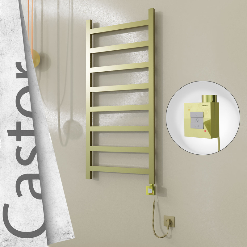 Castor Sèche-serviettes Électrique en Inox 600x1300 Doré Satiné (KTX1 Thermostat) 300W Câble Spiralé 