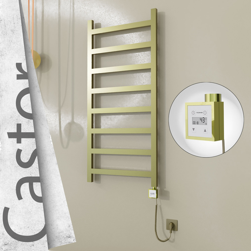 Castor Sèche-serviettes Électrique en Inox 600x1300 Doré Satiné (KTX3 Thermostat) 300W Câble Spiralé 