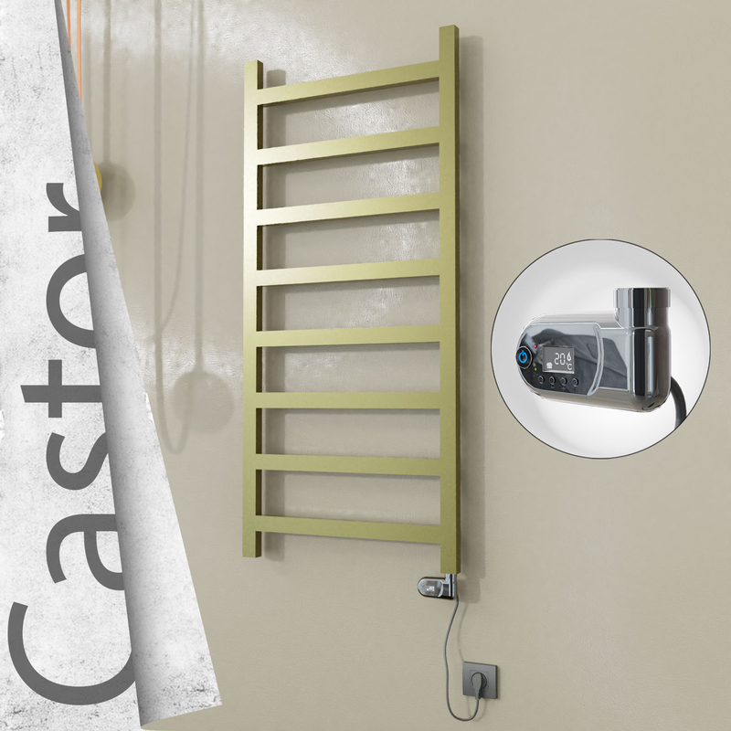 Castor Sèche-serviettes Électrique en Inox 600x1300 Doré Satiné (Thesis Thermostat) 300W 