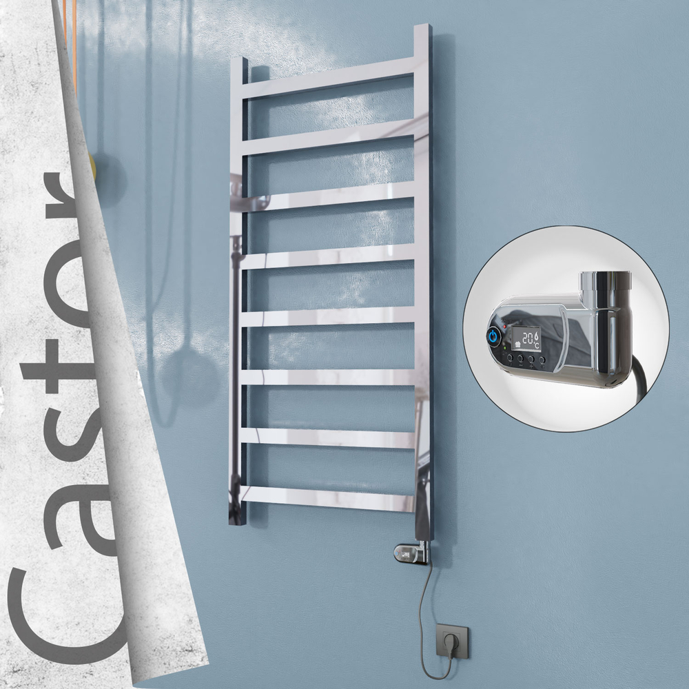 Castor Sèche-serviettes Électrique en Inox 600x1300 Poli Miroir (Thesis Thermostat) 300W - 1