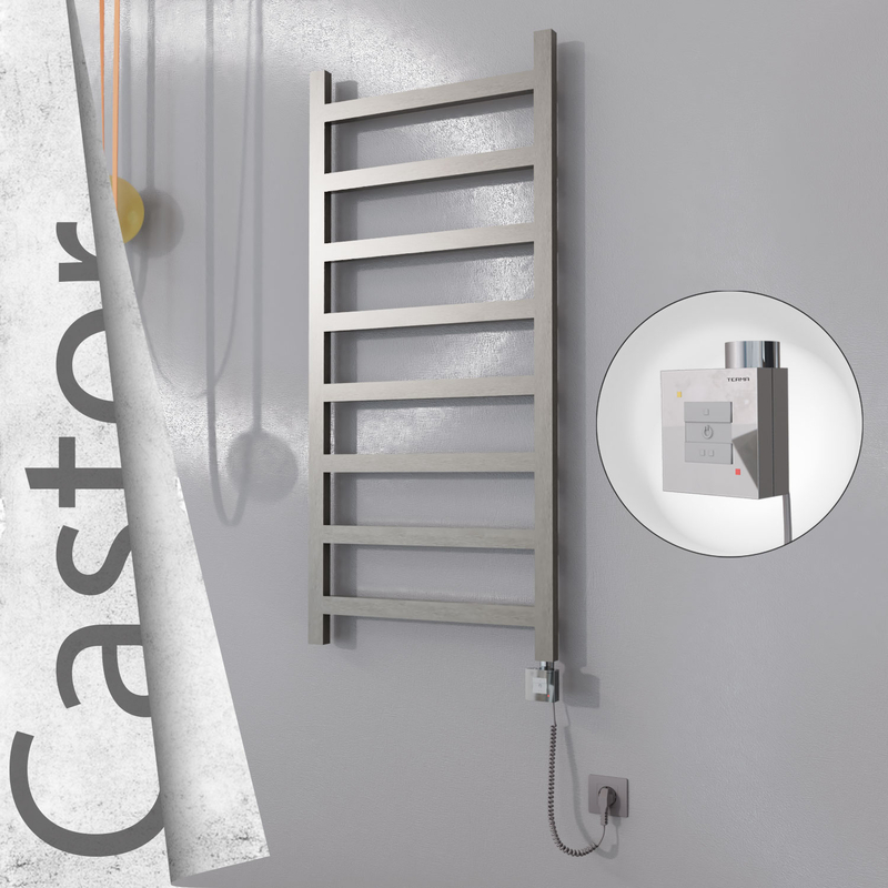 Castor Sèche-serviettes Électrique en Inox 600x1300 Poli Satiné (KTX1 Thermostat) 300W Câble Spiralé 