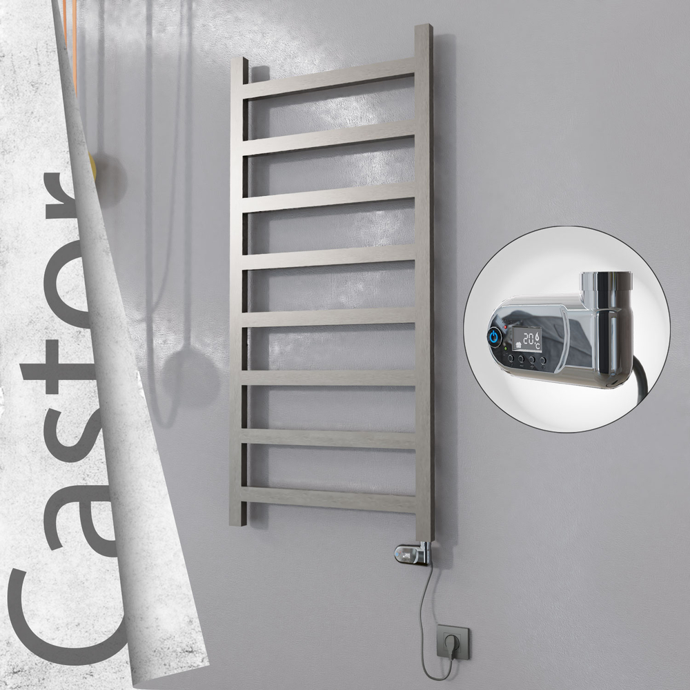Castor Sèche-serviettes Électrique en Inox 600x1300 Poli Satiné (Thesis Thermostat) 300W - 1