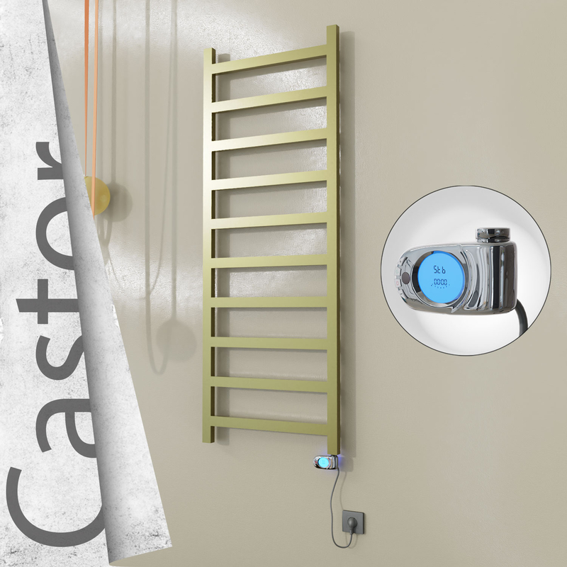 Castor Sèche-serviettes Électrique en Inox 600x1620 Doré Satiné (Musa Thermostat) 600W 