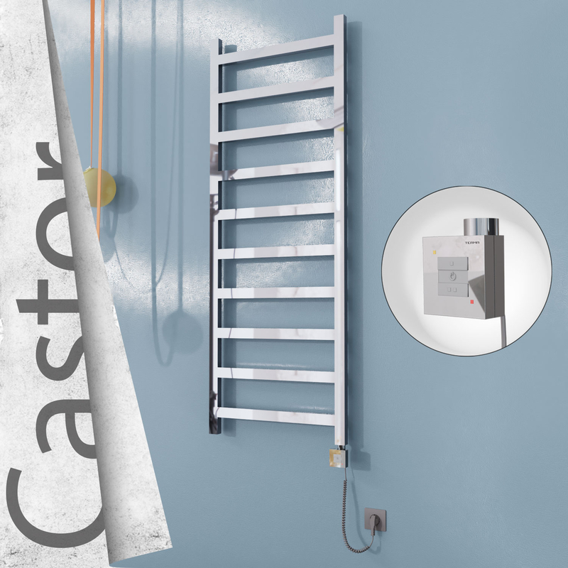 Castor Sèche-serviettes Électrique en Inox 600x1620 Poli Miroir (KTX1 Thermostat) 600W Câble Spiralé 
