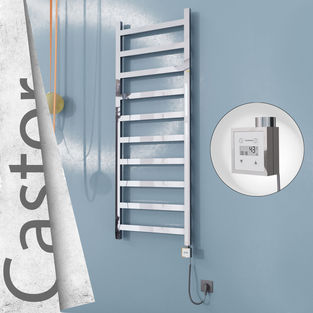 Castor Sèche-serviettes Électrique en Inox 600x1620 Poli Miroir (KTX3 Thermostat) 600W Câble Spiralé - 1