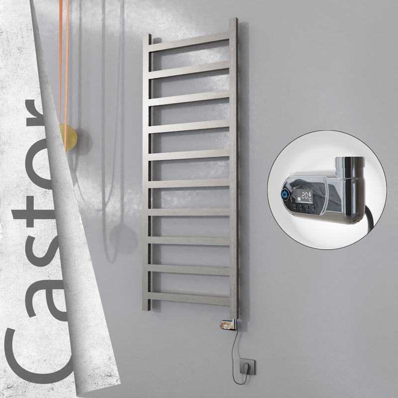 Castor Sèche-serviettes Électrique en Inox 600x1620 Poli Satiné (Thesis Thermostat) 600W 