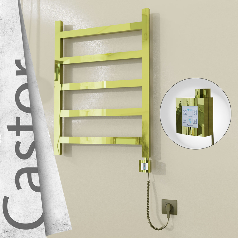 Castor Sèche-serviettes Électrique en Inox 600x820 Doré (KTX4 Thermostat) 200W Câble Spiralé 