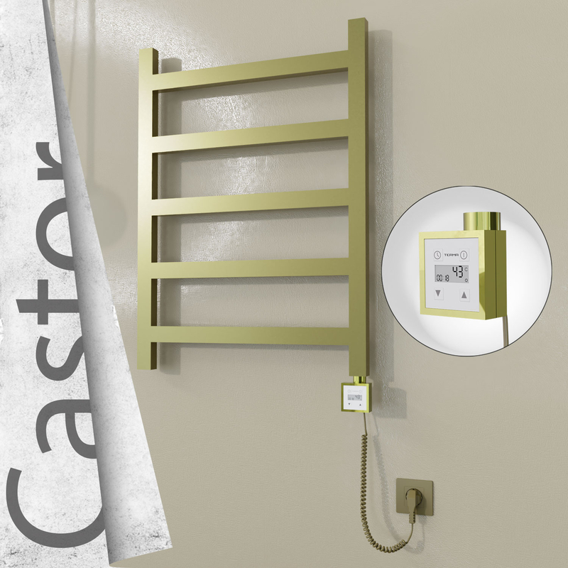 Castor Sèche-serviettes Électrique en Inox 600x820 Doré Satiné (KTX3 Thermostat) 200W Câble Spiralé 