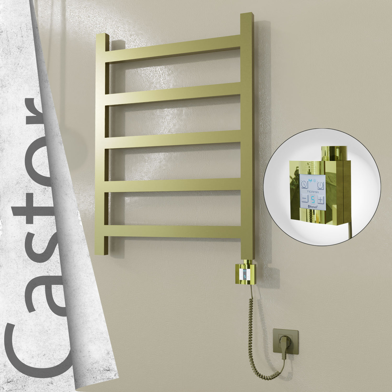 Castor Sèche-serviettes Électrique en Inox 600x820 Doré Satiné (KTX4 Thermostat) 200W Câble Spiralé 