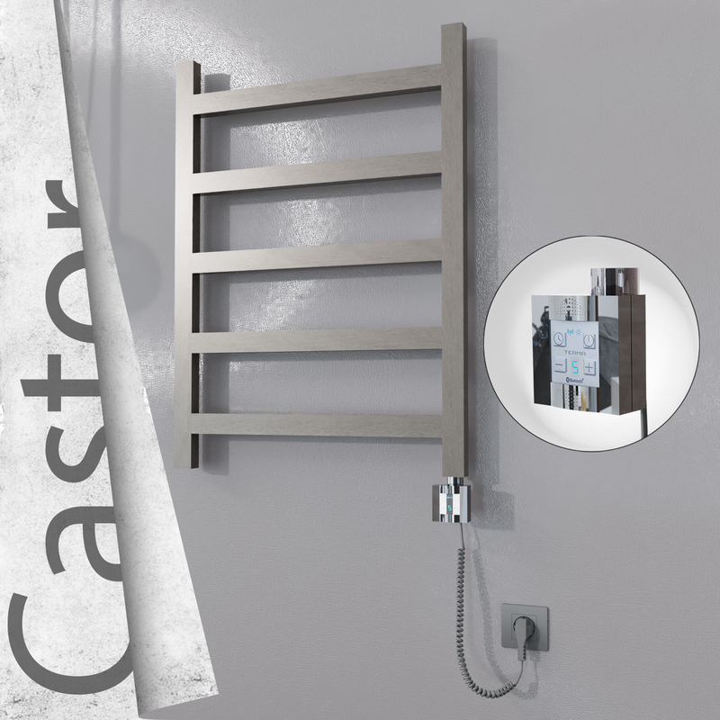 Castor Sèche-serviettes Électrique en Inox 600x820 Poli Satiné (KTX4 Thermostat) 200W Câble Spiralé 
