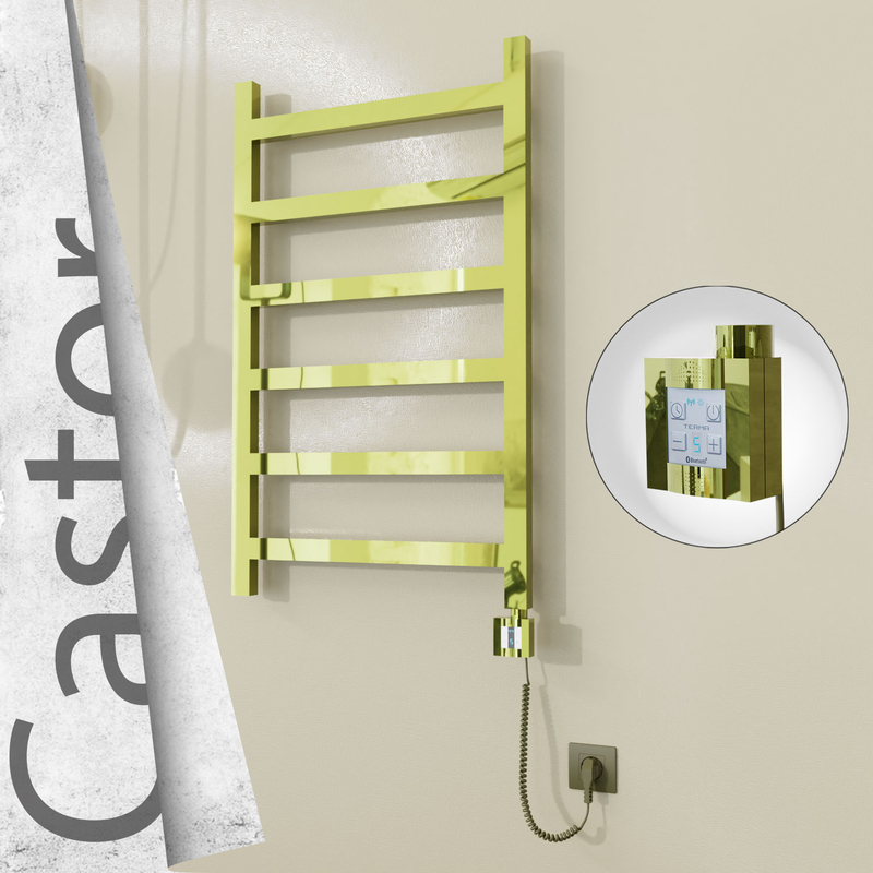Castor Sèche-serviettes Électrique en Inox 600x980 Doré (KTX4 Thermostat) 300W Câble Spiralé 