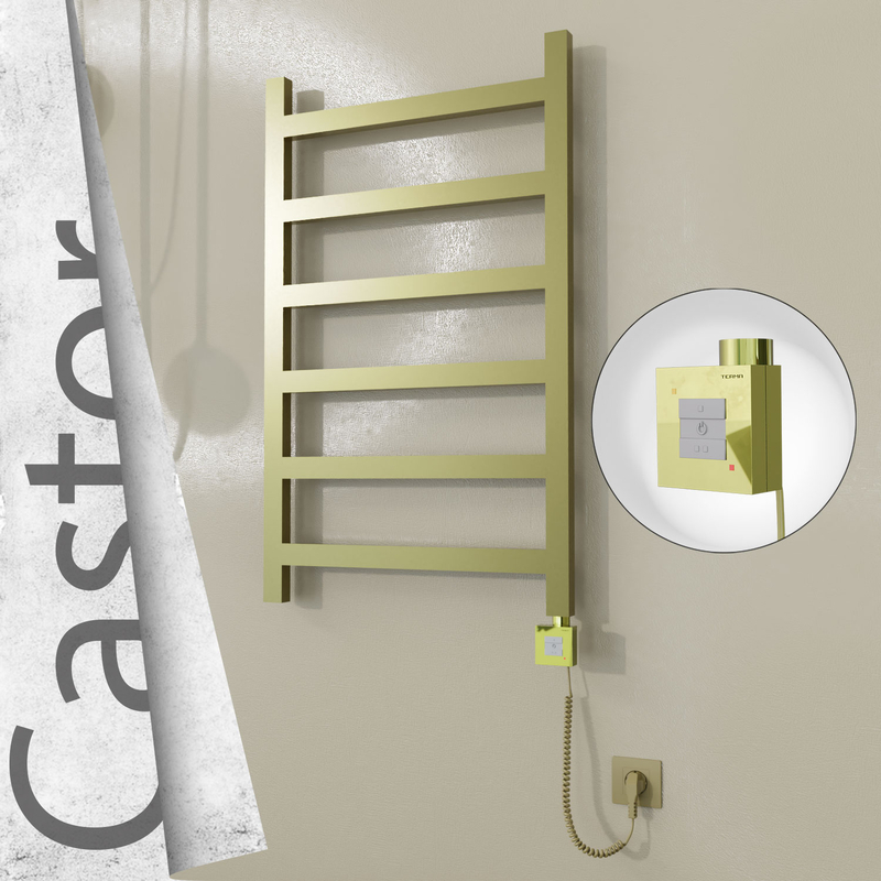 Castor Sèche-serviettes Électrique en Inox 600x980 Doré Satiné (KTX1 Thermostat) 300W Câble Spiralé 