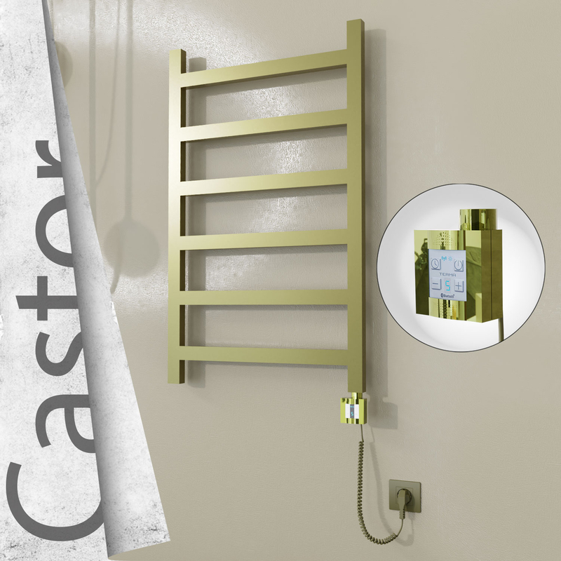 Castor Sèche-serviettes Électrique en Inox 600x980 Doré Satiné (KTX4 Thermostat) 300W Câble Spiralé 