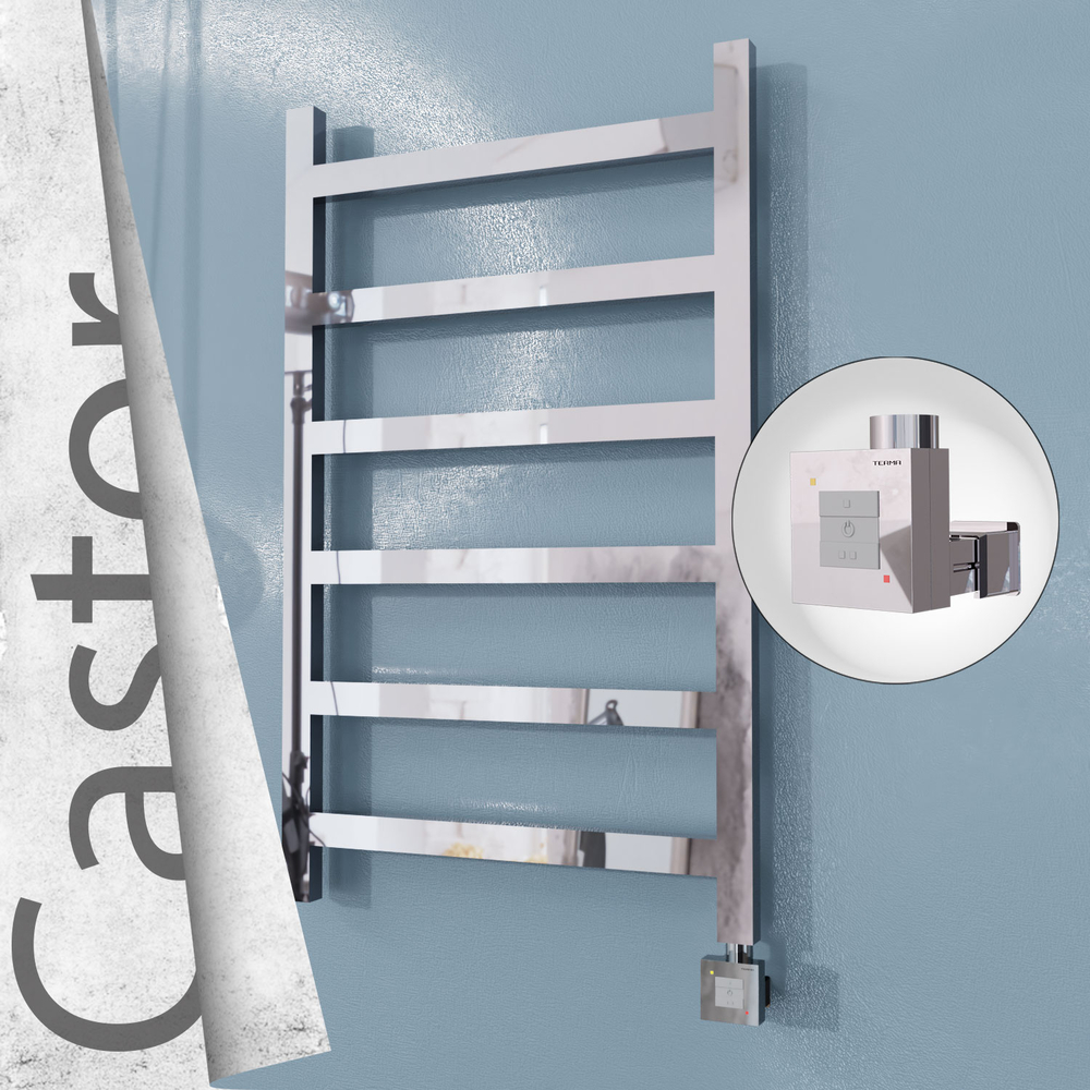 Castor Sèche-serviettes Électrique en Inox 600x980 Poli Miroir (KTX1 Thermostat) 300W - 1