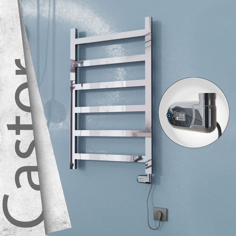Castor Sèche-serviettes Électrique en Inox 600x980 Poli Miroir (Thesis Thermostat) 300W 