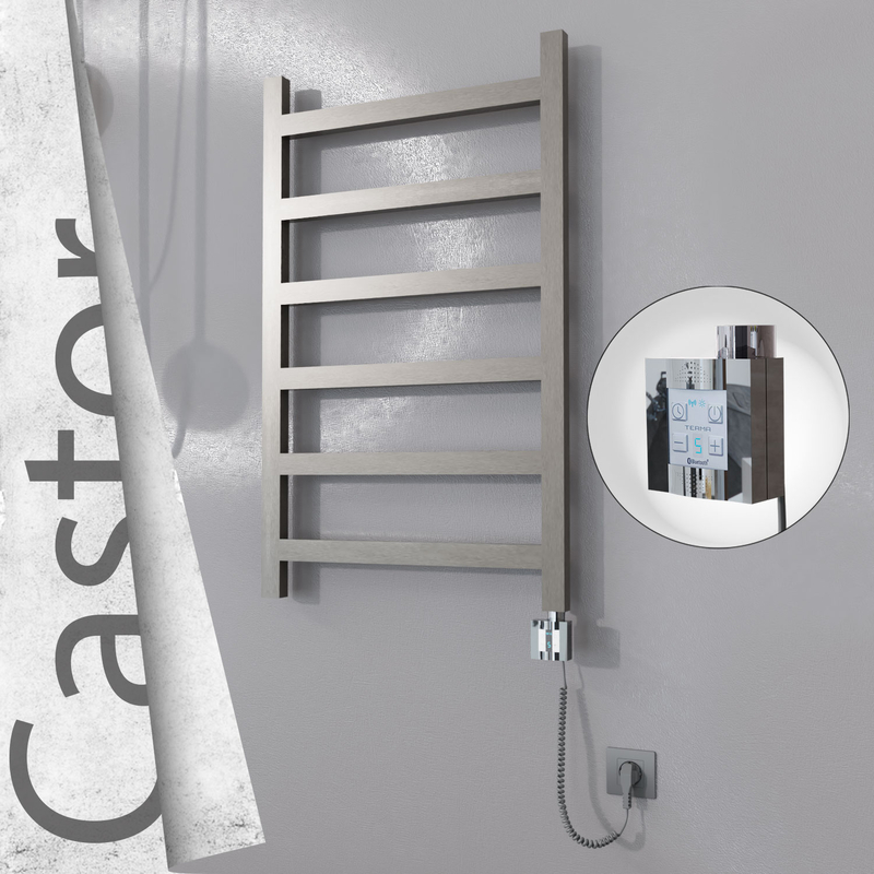 Castor Sèche-serviettes Électrique en Inox 600x980 Poli Satiné (KTX4 Thermostat) 300W Câble Spiralé 