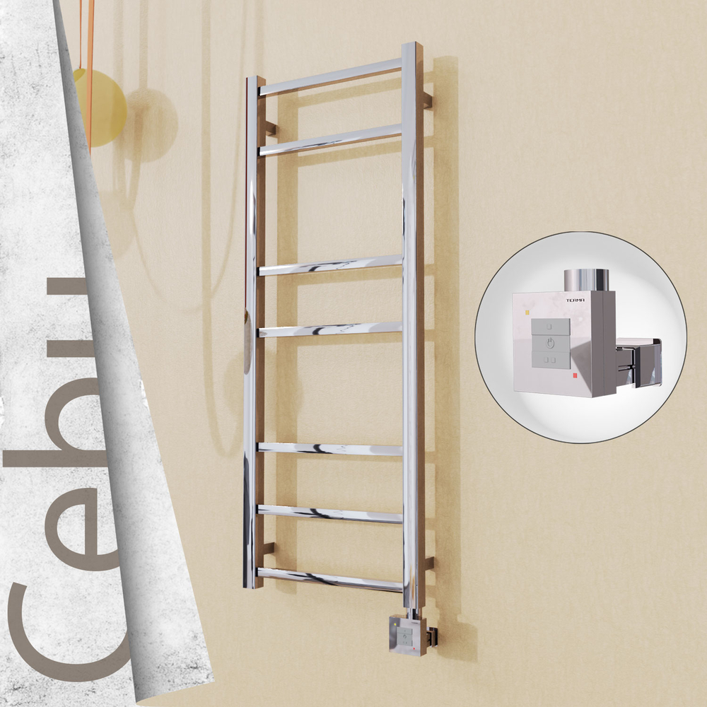 Cebu Electric Stainless Steel Towel Rail 400x1050 Mirror Polished (KTX1 Thermostat) 200W - 1