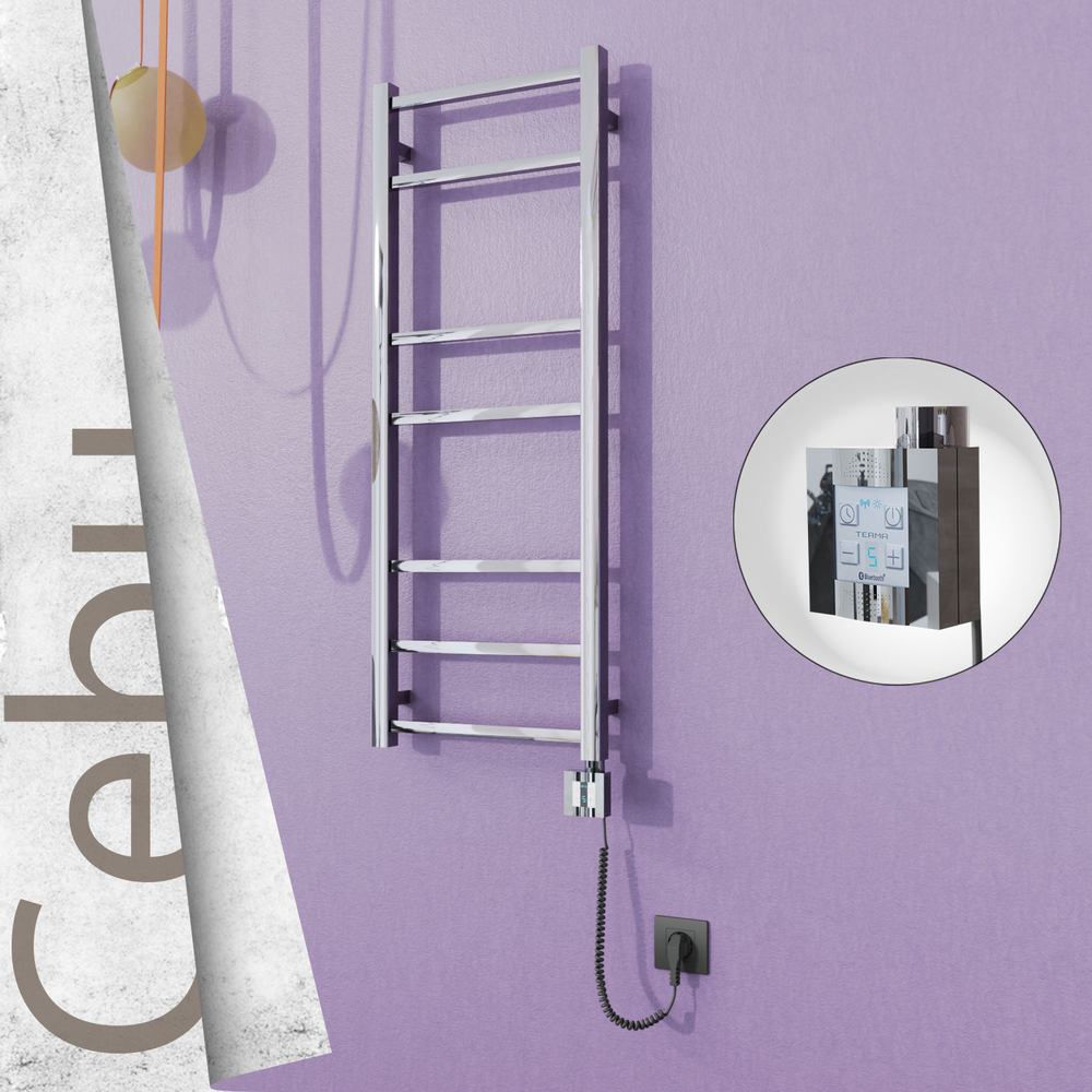 Cebu Electric Stainless Steel Towel Rail 400x1050 Mirror Polished (KTX4 Thermostat) 200W Spiral Cable - 1