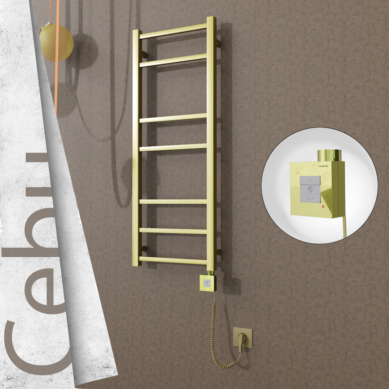 Cebu Electric Stainless Steel Towel Rail 400x1050 Satin Gold (KTX1 Thermostat) 200W Spiral Cable 