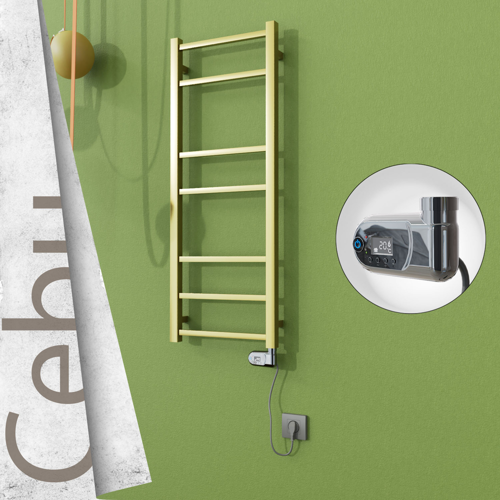 Cebu Electric Stainless Steel Towel Rail 400x1050 Satin Gold (Thesis Thermostat) 200W - 1