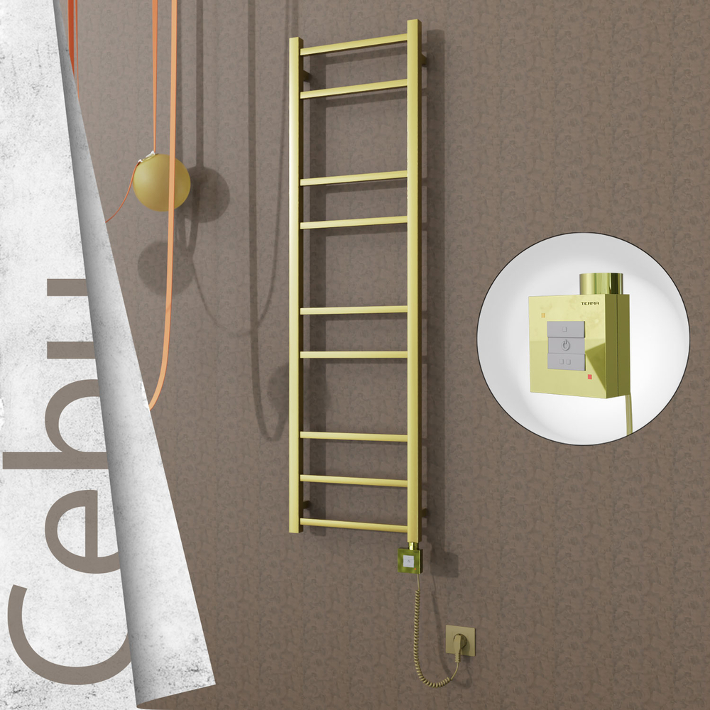 Cebu Electric Stainless Steel Towel Rail 400x1395 Satin Gold (KTX1 Thermostat) 200W Spiral Cable - 1