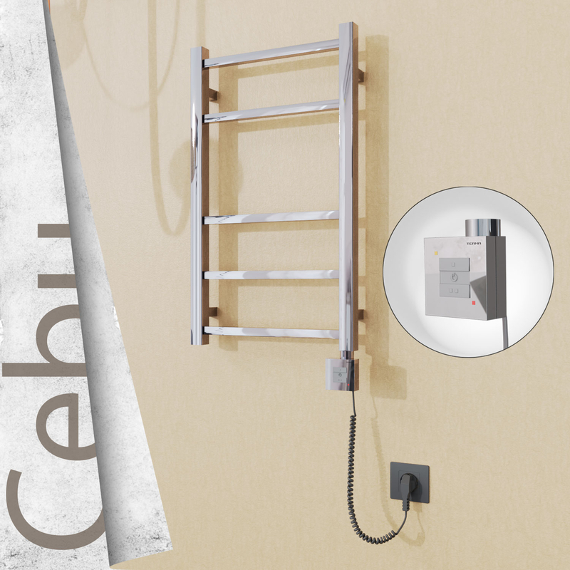 Cebu Electric Stainless Steel Towel Rail 400x705 Mirror Polished (KTX1 Thermostat) 200W Spiral Cable 