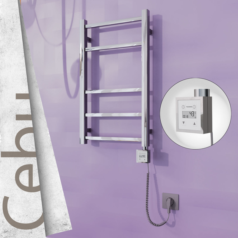 Cebu Electric Stainless Steel Towel Rail 400x705 Mirror Polished (KTX3 Thermostat) 200W Spiral Cable 