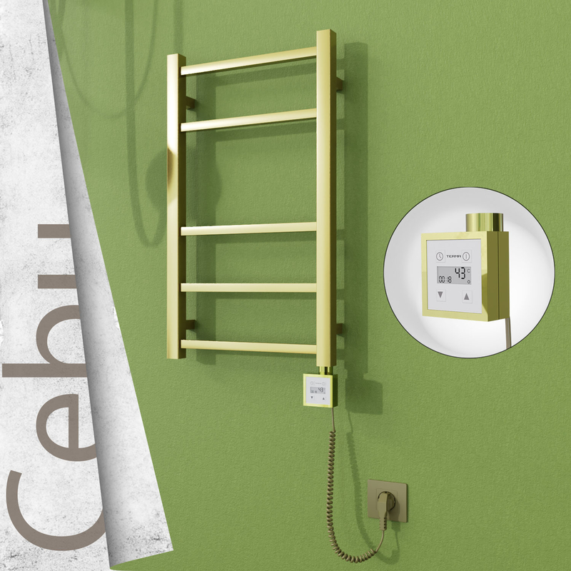 Cebu Electric Stainless Steel Towel Rail 400x705 Satin Gold (KTX3 Thermostat) 200W Spiral Cable 