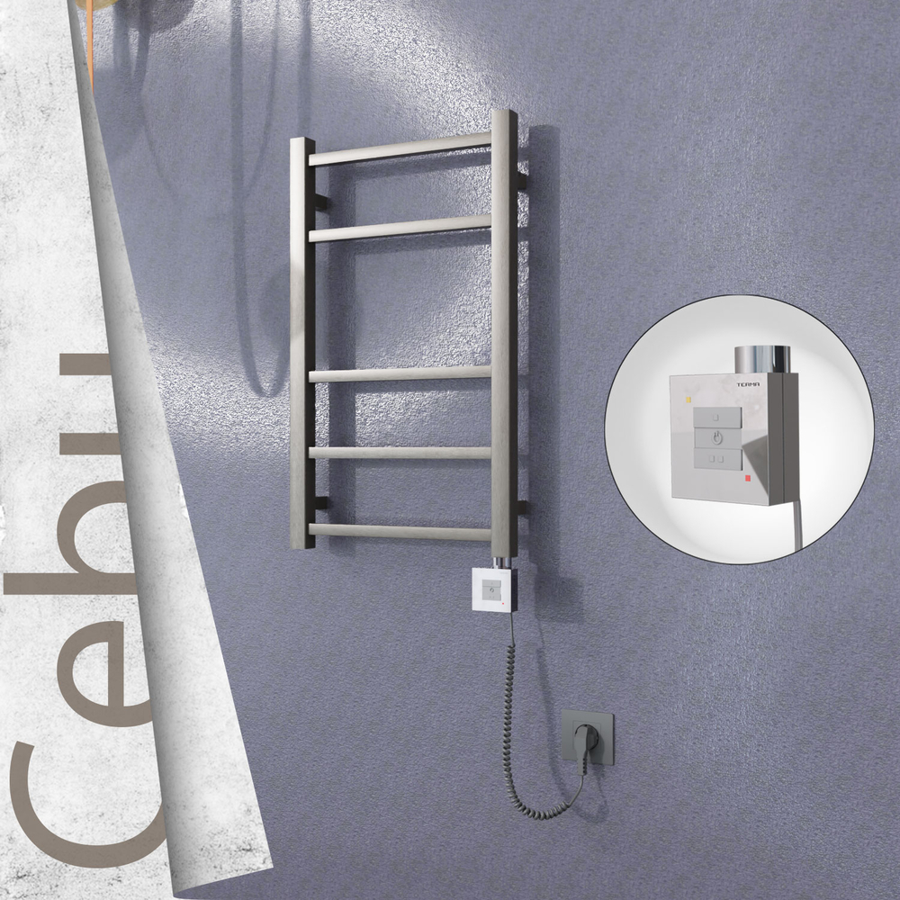 Cebu Electric Stainless Steel Towel Rail 400x705 Satin Polished (KTX1 Thermostat) 200W Spiral Cable - 1