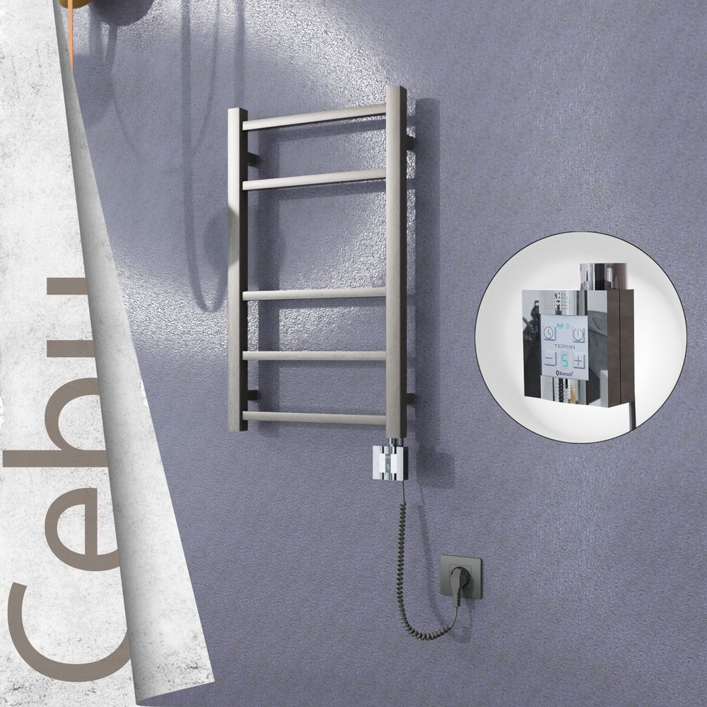 Cebu Electric Stainless Steel Towel Rail 400x705 Satin Polished (KTX4 Thermostat) 200W Spiral Cable - 1