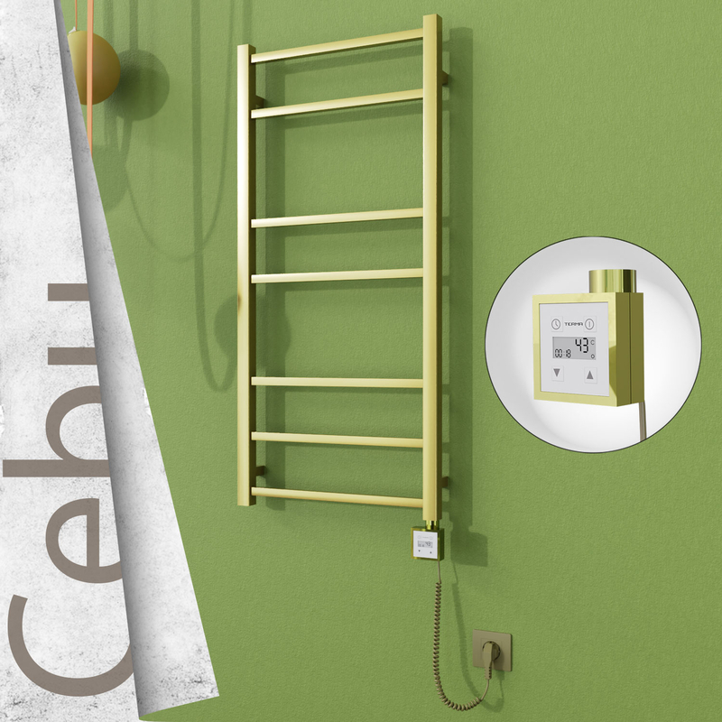 Cebu Electric Stainless Steel Towel Rail 500x1050 Satin Gold (KTX3 Thermostat) 200W Spiral Cable