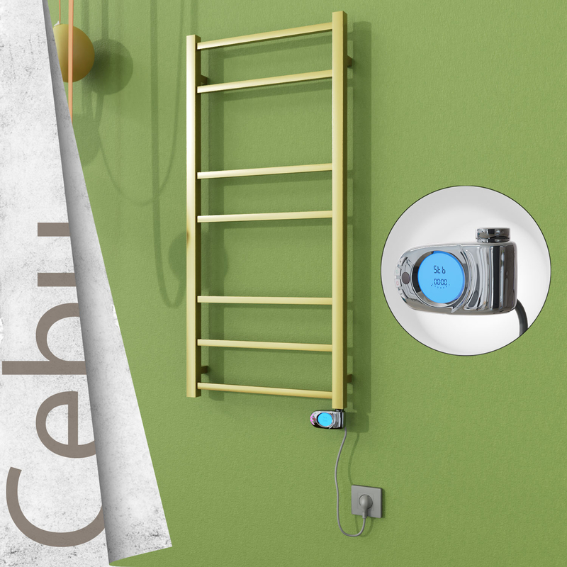 Cebu Electric Stainless Steel Towel Rail 500x1050 Satin Gold (Musa Thermostat) 200W