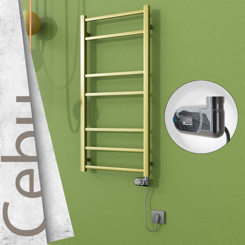 Cebu Electric Stainless Steel Towel Rail 500x1050 Satin Gold (Thesis Thermostat) 200W 