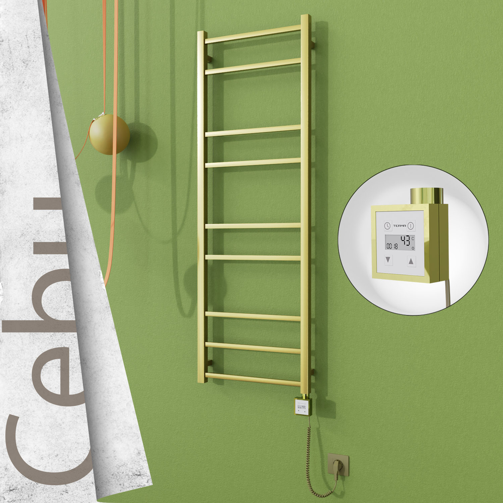 Cebu Electric Stainless Steel Towel Rail 500x1395 Satin Gold (KTX3 Thermostat) 300W Spiral Cable - 1