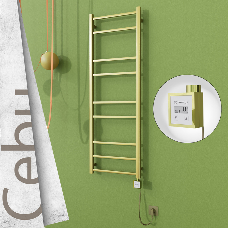 Cebu Electric Stainless Steel Towel Rail 500x1395 Satin Gold (KTX3 Thermostat) 300W Spiral Cable