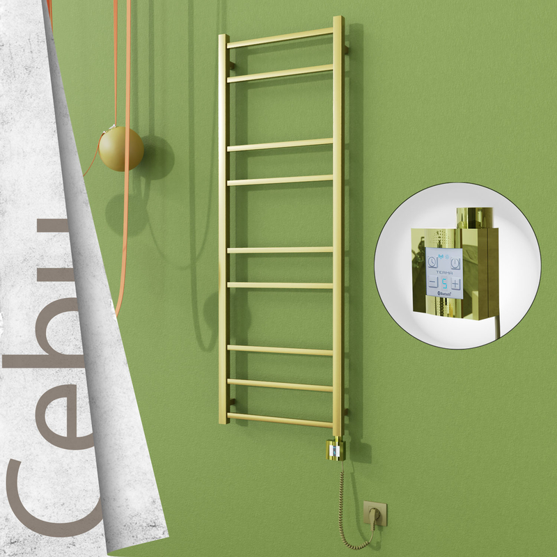 Cebu Electric Stainless Steel Towel Rail 500x1395 Satin Gold (KTX4 Thermostat) 300W Spiral Cable