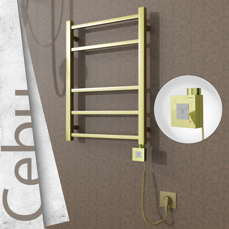 Cebu Electric Stainless Steel Towel Rail 500x705 Satin Gold (KTX1 Thermostat) 200W Spiral Cable 