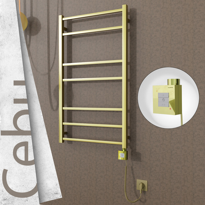Cebu Electric Stainless Steel Towel Rail 600x1050 Satin Gold (KTX1 Thermostat) 200W Spiral Cable