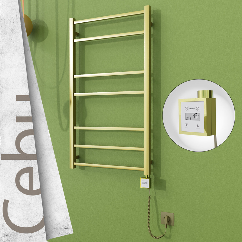 Cebu Electric Stainless Steel Towel Rail 600x1050 Satin Gold (KTX3 Thermostat) 200W Spiral Cable