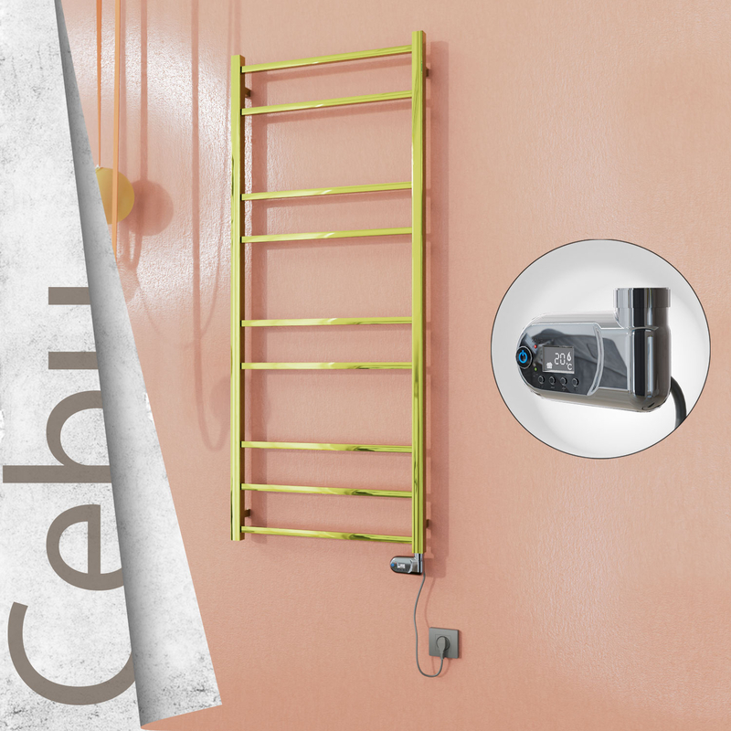 Cebu Electric Stainless Steel Towel Rail 600x1395 Gold (Thesis Thermostat) 300W 
