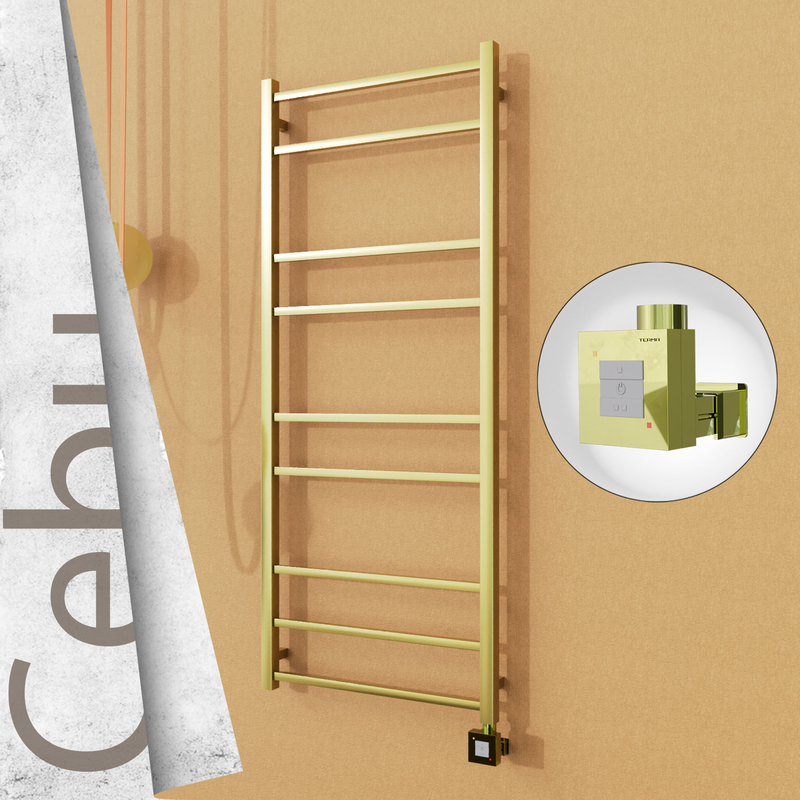 Cebu Electric Stainless Steel Towel Rail 600x1395 Satin Gold (KTX1 Thermostat) 300W 