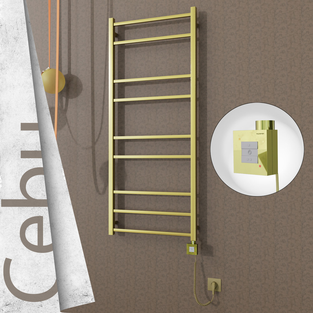 Cebu Electric Stainless Steel Towel Rail 600x1395 Satin Gold (KTX1 Thermostat) 300W Spiral Cable - 1